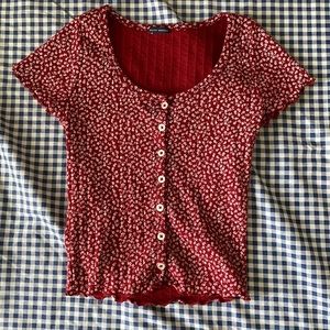 brandy melville floral red button up